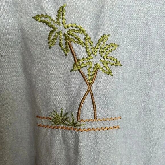 Vintage Embroidered Tropical Palm Short Sleeve Denim Blue J. Shift Dress Size M - Picture 12 of 12